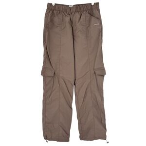Wilo The Label Women's Elastic Waistband Brown Nylon Parachute Cargo Pants Size
